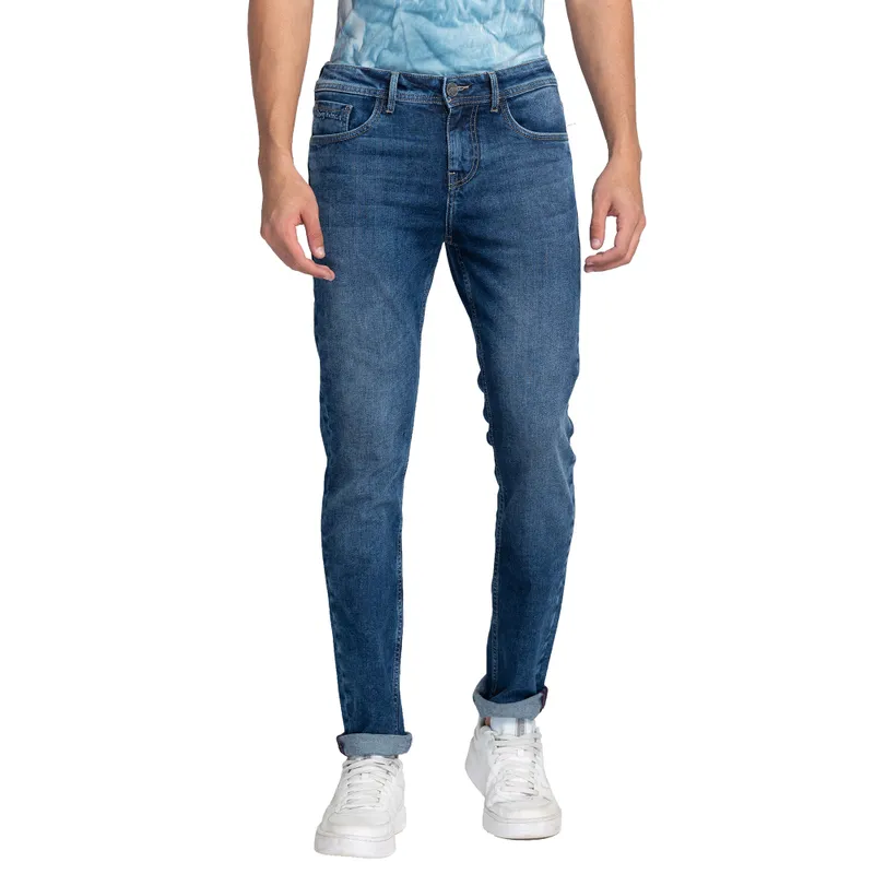 Blue Skinny Cropped Fit Men's Denims by Being Human Clothing main image 1